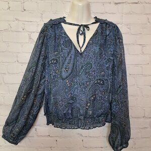 Lucky Brand Paisley Metallic Top Size Medium